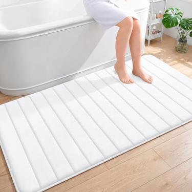 Imagem de OLANLY Tapete de banho listrado de espuma viscoelástica 139 x 99 cm, tapetes absorventes super macios, secagem rápida, tapetes de chuveiro laváveis na máquina, tapete de banho, acessórios de decoração