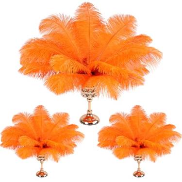 Imagem de THARAHT Penas de avestruz 90 peças de grande volume natural para vaso artesanato festa de casamento centros de mesa decoração de árvore de Natal penas, laranja