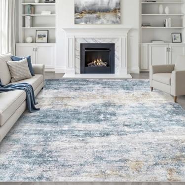 Imagem de Tapete de área de 22 x 30 cm, sala de estar: tapetes neutros grandes laváveis, abstratos, macios, modernos, resistentes a manchas, tapete antiderrapante para quarto, berçário, crianças, escritório