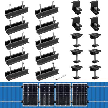 Imagem de Anbte Suportes de montagem de painel solar, incluídos trilhos de 10 x 12 cm + 4 grampos de extremidade de 40 mm + 6 grampos centrais de 40 mm + 1 chave inglesa, kit de montagem solar de alumínio para