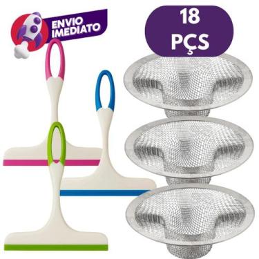 Imagem de Kit Rodinho Pia Cozinha Rodo Plástico 13Cm E Ralo Pia Aço Inox Tanque 