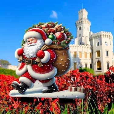 Imagem de Presente para transporte de Papai Noel, estaca acrílica de jardim, decoração acrílica de jardim interno e externo, ideia de presente para enfeite de vaso de flores e embelezamento de paisagem