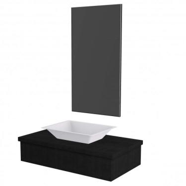 Imagem de Conjunto Bancada Para Banheiro 80cm Com Cuba Rt45 E Espelheira 801w Metrópole Compace Preto Onix