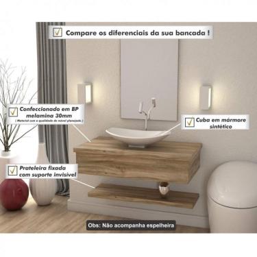 Imagem de Bancada para Banheiro 80cm com Cuba Canoa L45 e Prateleira 805w Metrópole Compace