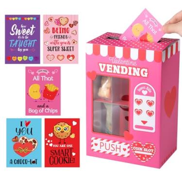 Imagem de Colarr Caixa de Valentim Máquina de Venda Automática Caixa de Dia dos Namorados com 25 Cartões de Saudações DIY Máquina de Venda Automática de Alimentos Artesanato para Troca de Lembranças de Festa