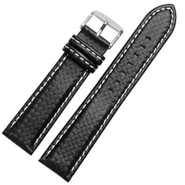 Imagem de AXPTI Pulseira de relógio masculina de fibra de carbono com costura laranja de 18 mm, 20 mm, 21 mm, 22 mm, 23 mm, couro genuíno preto e vermelho com pulseira de relógio, 18mm, Acetato, Sem Pedra