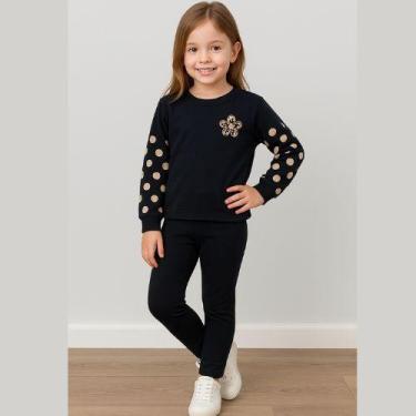 Imagem de Conjunto Infantil Menina Blusa Manga Longa Estampa Poá + Calça Kely &K