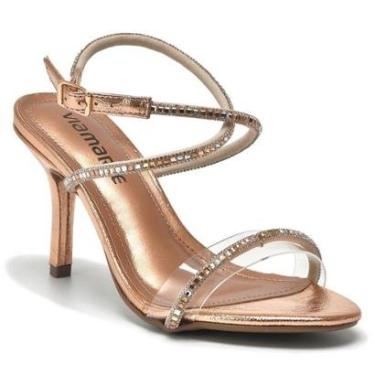 Imagem de Sandália Via Marte Salto Fino Bico Redondo Tira Brilho Vinil Strass 190-010-Feminino