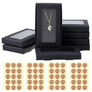 Imagem de AojSup 50 caixas de embalagem de joias 13,7 cm x 8,6 cm x 1,8 cm, caixa de presente, caixas de colar a granel com janela, 50, cartão de exibição, 60 adesivos para exibir colares, anéis, pulseiras