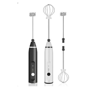 Imagem de Mini Mixer Inox Portátil Elétrico USB Recarregável 2 em 1: Prepara Bebidas Cremosas, Batedor de Ovos, Misturador de Bebidas, Fuê Multiuso com 3 Velocidades Durabilidade