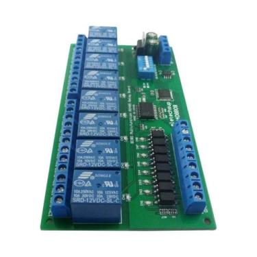 Imagem de Módulo De Relé UART RS485 12V 24V Para Trilho DIN35 Com 8 Entradas E 8