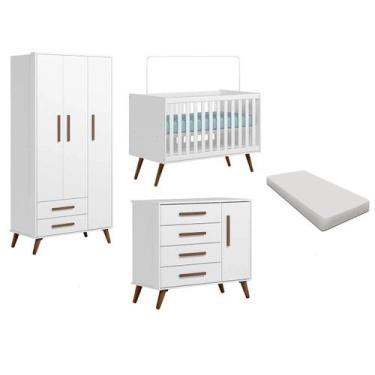 Imagem de Quarto De Bebê Q Encanto Retrô Branco Brilho Com Colchão - Qmovi