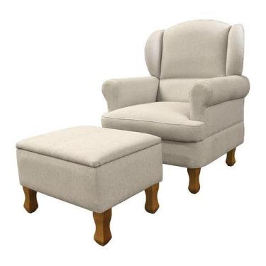 Imagem de Poltrona de Amamentação Sabrina Fixa com Puff Linho Bege - Phoenix Bab