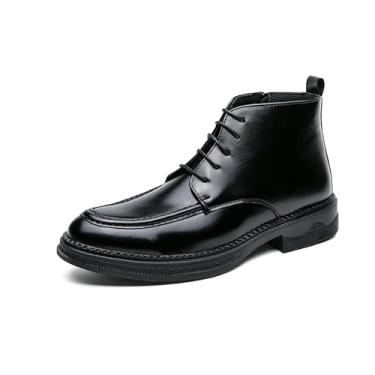 Imagem de Botas masculinas casuais e sociais de couro PU, botas Chukka no tornozelo, retrô, britânico, trabalho diário, escritório, sola de borracha preta, Preto, 40