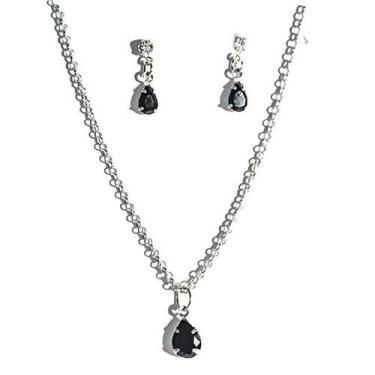 Imagem de Conjunto Colar e Brinco Gota Zircônia Obsidiana Prata 925 - Cristaisde
