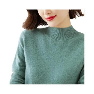 Imagem de Suéter Feminino De Gola Alta, Ajuste Slim, Manga Longa, Tricotado, Cam
