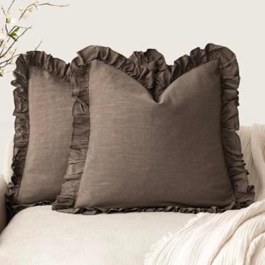 Imagem de Foindtower Conjunto de 2 capas de almofada decorativas com franja e babado macio boho fazenda capa de almofada aconchegante retrô para sofá, cama, sala de estar, decoração de casa, 45 x 45 cm, marrom