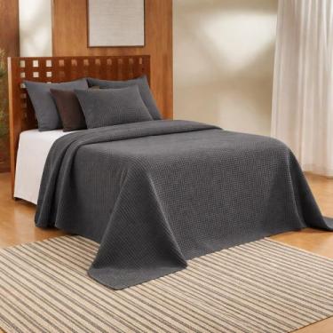 Imagem de Kit Colcha Casal Teka Piquet Favo Gênova Liso 100% Algodão 3 pçs, CINZ