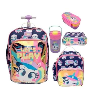 Imagem de Puket - Kit Unicórnio Tênis: Mochila c/Rodinha G + Lancheira Térmica + Garrafa Térmica + Estojo Triplo + Marmita Unicórnio Tenis Puket