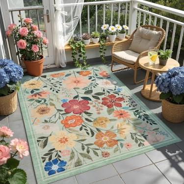 Imagem de Ruaruarug Tapetes de área florais, antiderrapantes laváveis na máquina, resistentes ao desgaste, ultramacios para sala de estar/quarto/cozinha/sala de aula, verde, 1,8 m x 2,5 m