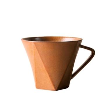 Imagem de KEG801302 Caneca de café moderna feita à mão com superfície cortada 1 peça, caneca de café grossa multicolorida feita em forno de cerâmica com capacidade de 293 ml para bebidas de cafeteria (amarelo)