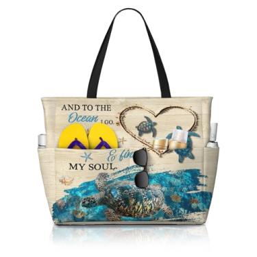Imagem de Bolsas de praia femininas com estampa fofa, à prova d'água, à prova de areia, bolsa feminina com zíper, bolsas coloridas de piscina para academia e viagens, Tartaruga marinha 01, One Size, Tartaruga