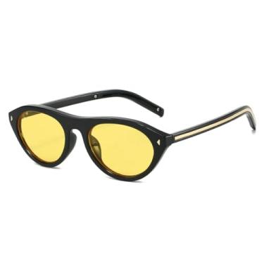 Imagem de Óculos de Sol Femininos Olho de Gato, Modelo Oval, com Rebites (Preto e Amarelo)