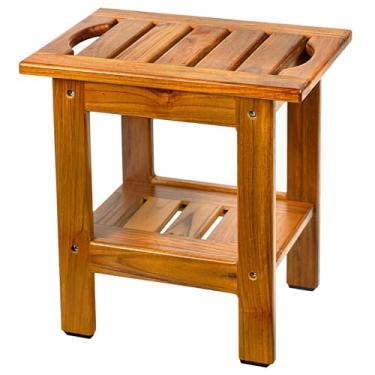Imagem de VaeFae Banco de chuveiro de teca pequeno, banco de madeira para barbear as pernas, banco de chuveiro para chuveiro interno