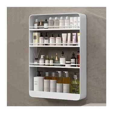 Imagem de Organizador de chuveiro, prateleira montada na parede, suporte de lavatório, quatro andares, prateleira de metal montada na parede sem perfuração, prateleiras de chuveiro para banheiro (branca)