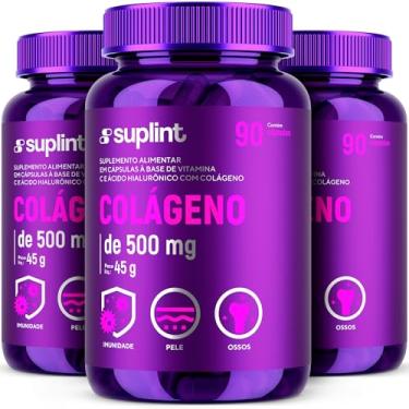 Imagem de Colágeno Hidrolisado 1050 mg com Ácido Hialurônico e Vitamina C – Suplemento para Pele, Cabelos, Unhas e Articulações – Sem Glúten, Vegano, Sem OGM – 90 Cápsulas (3 Pack)