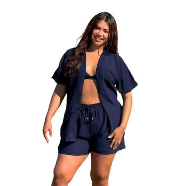Imagem de CONJUNTO FEMININO KIMONO/CARDIGAN E SHORT PLUS SIZE-Feminino