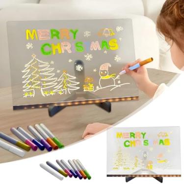 Imagem de Quadro Mágico LED Infantil para Escrever Desenhar Colorir Regravável USB com Canetas Tamanho Grande