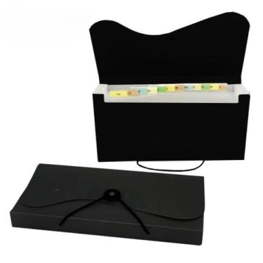 Imagem de Pasta sanfonada A4 com 12 divisórias para organizar documentos, comprovantes e cheques, arquivo portátil para escritório e uso diário com fechamento seguro (CHEQUE PRETO - 12 DIVISÓRIAS)