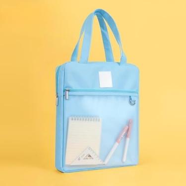 Imagem de Bolsa Executiva com Zíper para Documentos A4, Pasta de Mão Portátil para Estudantes e Escritório, Organizador de Material Escolar e Arquivos para Uso Diário (Vertical-Azul)