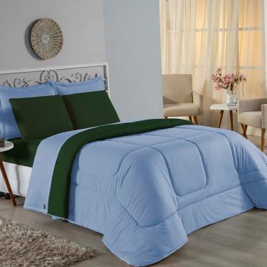 Imagem de Edredom Queen Nobre 1 Peça Dupla Face 2,20m X 2,40m Malha 100% Algodão - Azul-bebê / Verde-bandeira