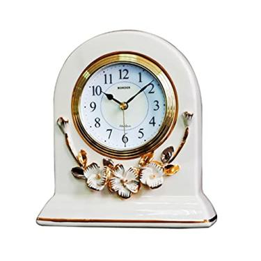 Imagem de Relógio de mesa de cerâmica europeu decoração de casa sala de estar escritório relógios de luxo quarto silencioso vintage relógio de mesa mesa (cor: A, tamanho: tamanho único) (um tamanho único)