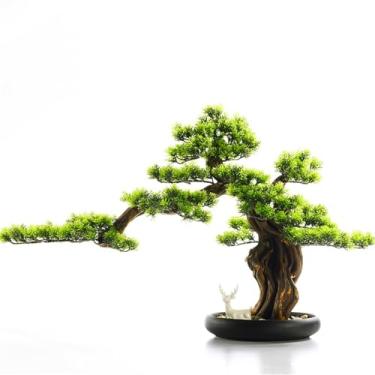 Imagem de Ornamento de plantas falsas com vaso de cerâmica, decoração de entrada de sala de estar, decoração de árvore de bonsai artificial (pequeno)