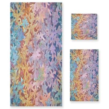 Imagem de xigua Conjunto de toalhas de banheiro com flocos de neve com glitter absorvente macio 3 peças toalha de banho toalha de mão toalhas decorativas para banheiro, academia, hotel, praia, piscina