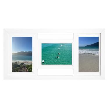 Imagem de Porta-Retrato 3 Fotos A6 10x15 de Madeira com Vidro Quarto Sala Parede Preto Premium MOLDURALLE