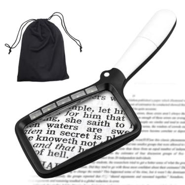 Imagem de Lupa com luz, lupa dobrável portátil iluminada regulável, 3 x LED, brilho ajustável, retangular para leitura para idosos, presentes para idosos com baixa visão
