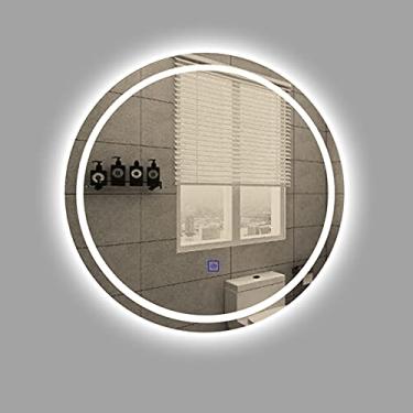 Imagem de Espelho de parede para banheiro iluminado por LED, espelho de banheiro iluminado com botão de toque inteligente, luz branca/luz quente, 50 cm/60 cm/70 cm/80 cm, espelho redondo para banheiro