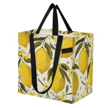 Imagem de SEHANY Sacolas de compras reutilizáveis de verão limão com alças reforçadas, bolsa de compras de lona dobrável à prova d'água de grande capacidade para viagem, cozinha, praia