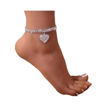 Imagem de Tornozeleira Feminina Moderna Com Corrente De Coração Duplo Pêssego Pa