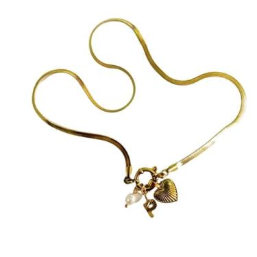 Imagem de tincolia Colar feminino de aço inoxidável estilo europeu e americano corrente de osso de cobra com pingente de coração de 26 letras