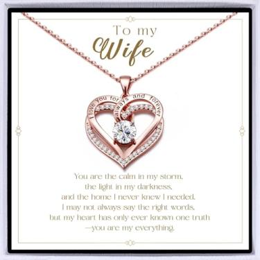 Imagem de Colar de coração banhado a ouro rosa "I Love You" para mulheres, colar de amor eterno, pingente de pedra do mês de nascimento para aniversário dela, aniversário, dia dos namorados, presente de Natal