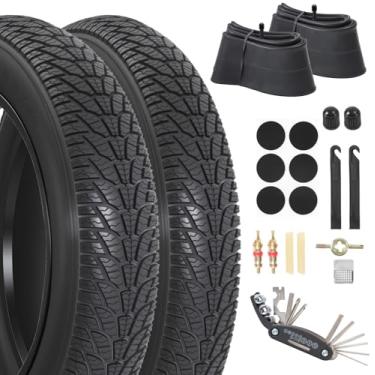 Imagem de 2 peças 26x4.0 pneu de bicicleta gordo, 2 peças 26x4.0 tubo de pneu gordo e kit de ferramentas de reparo de bicicleta, bicicleta off-road dobrável resistente, conjunto de substituição de pneus gordos