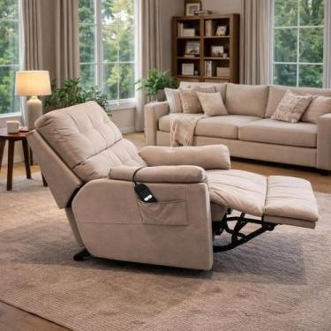 Imagem de Poltrona Elétrica Reclinável Com Controle Em Veludo Madeira Maciça de 