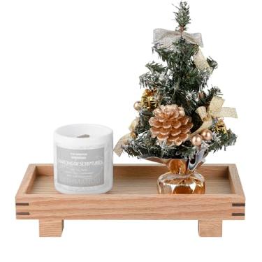 Imagem de Bandeja decorativa com pedestal pequeno, decoração de banheiro de fazenda, suporte de exibição de madeira para penteadeira, bancada de cozinha, pia, 24 x 12 cm, marrom