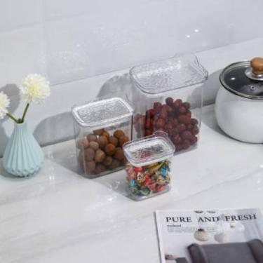 Imagem de Conjunto 3 Potes Herméticos Multiuso Organizador Transparente Vasilha Com Tampa Para Grãos Cereais Biscoitos Cozinha