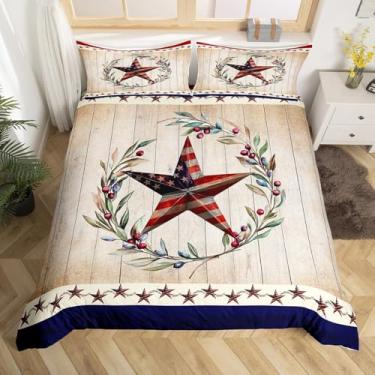 Imagem de jejeloiu Jogo de cama Wood West Texas Star para meninas, meninos, crianças, King, asteca, ocidental, decoração de quarto, caubói, tribal, rústico, capa de edredom macio, leve, 3 peças, sem edredom